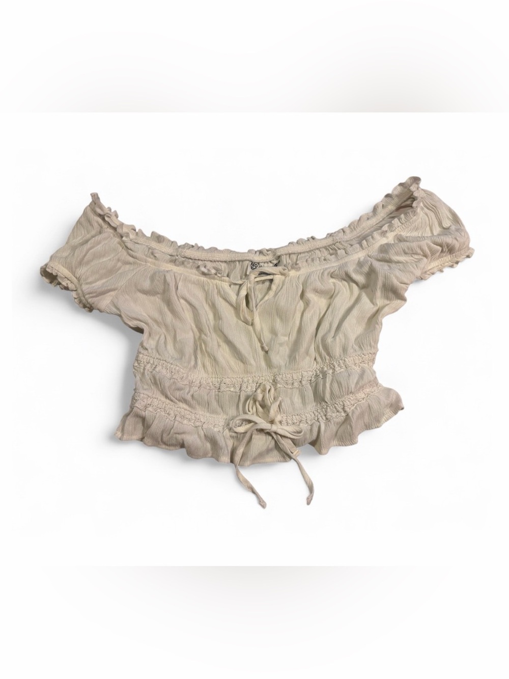No Boundaries Cream Off-Shoulder Tie-Front Bandeau Top
